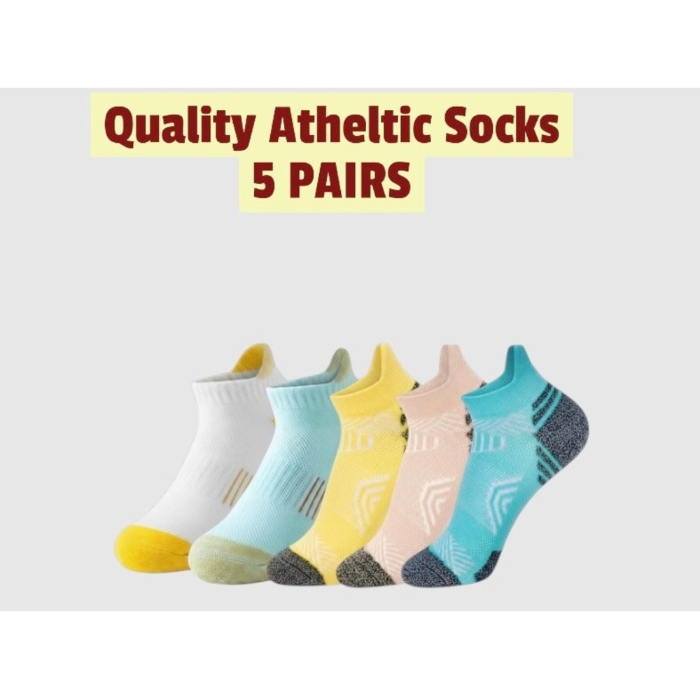 Quality‎ Unisex Athletic Tab Socks 5 Pairs Low Cut Colorful Casual One Size NEW